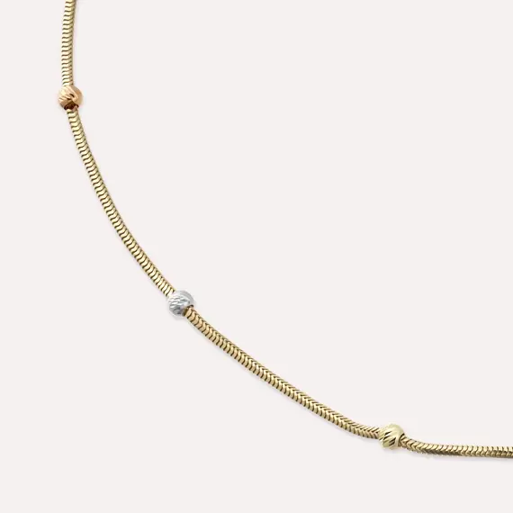 Yellow Gold Herringbone Necklace with Dorica Detail - 3