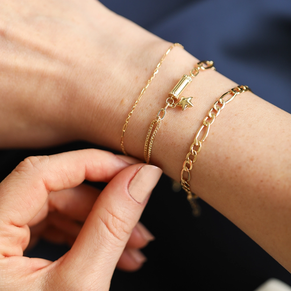 Yellow Gold Italian Figaro Bracelet - 3