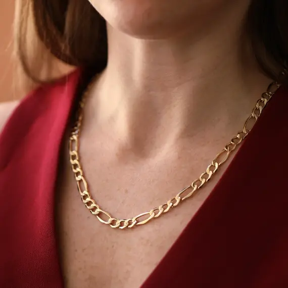 Yellow Gold Italian Figaro Necklace - 1