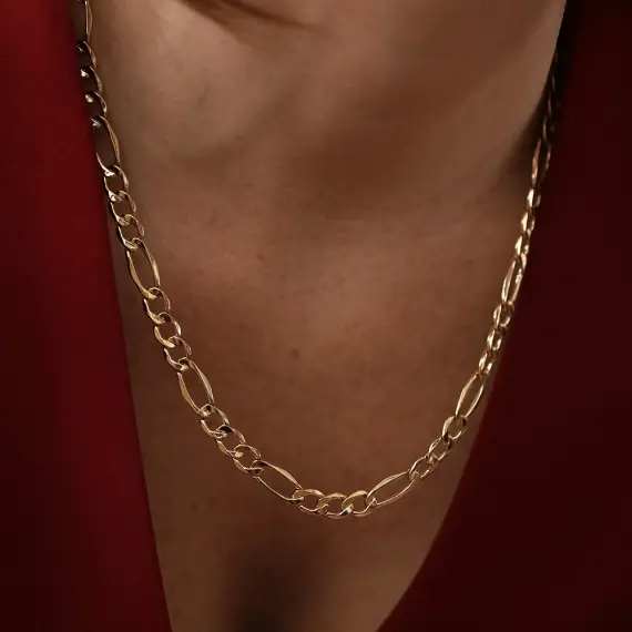Yellow Gold Italian Figaro Necklace - 4
