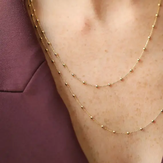 Yellow Gold Necklace Chain with Ball Detail - 2