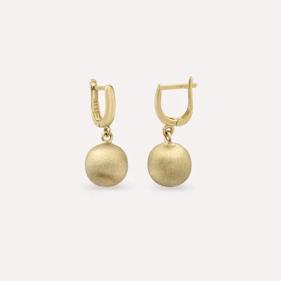 Yellow Gold Textured Dangling Ball Earrings - 1