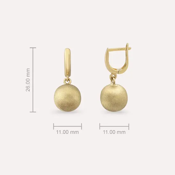 Yellow Gold Textured Dangling Ball Earrings - 3