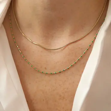 Yeşil Mineli Sarı Altın Golf Kolye - Nev Jewellery (1)