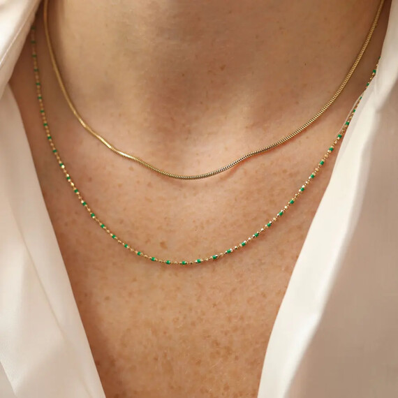 Yeşil Mineli Sarı Altın Golf Kolye - Nev Jewellery