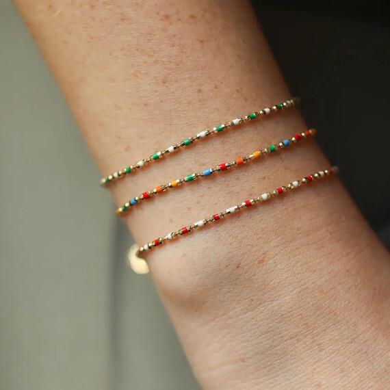 Yeşil ve Beyaz Mineli Sarı Altın Golf Bileklik - Nev Jewellery