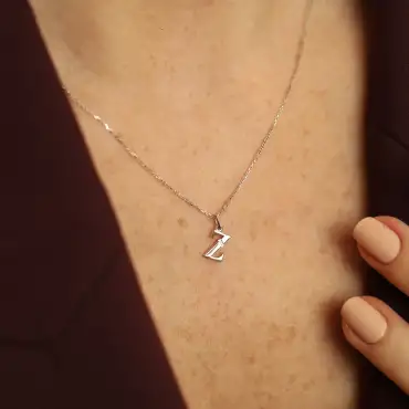 Z Harf Baget Pırlanta Taşlı Beyaz Altın Kolye - Nev Jewellery (1)