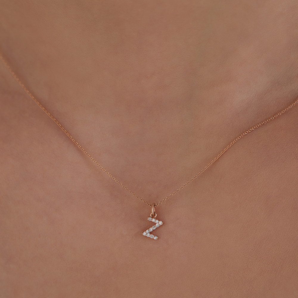 Z Harf Pırlanta Taşlı Rose Altın Mini Kolye - Nev Jewellery (1)