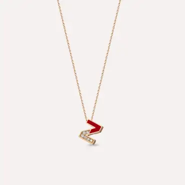 Z Harfi Pırlanta Taşlı ve Kırmızı Mineli Rose Altın Kolye - Nev Jewellery (1)