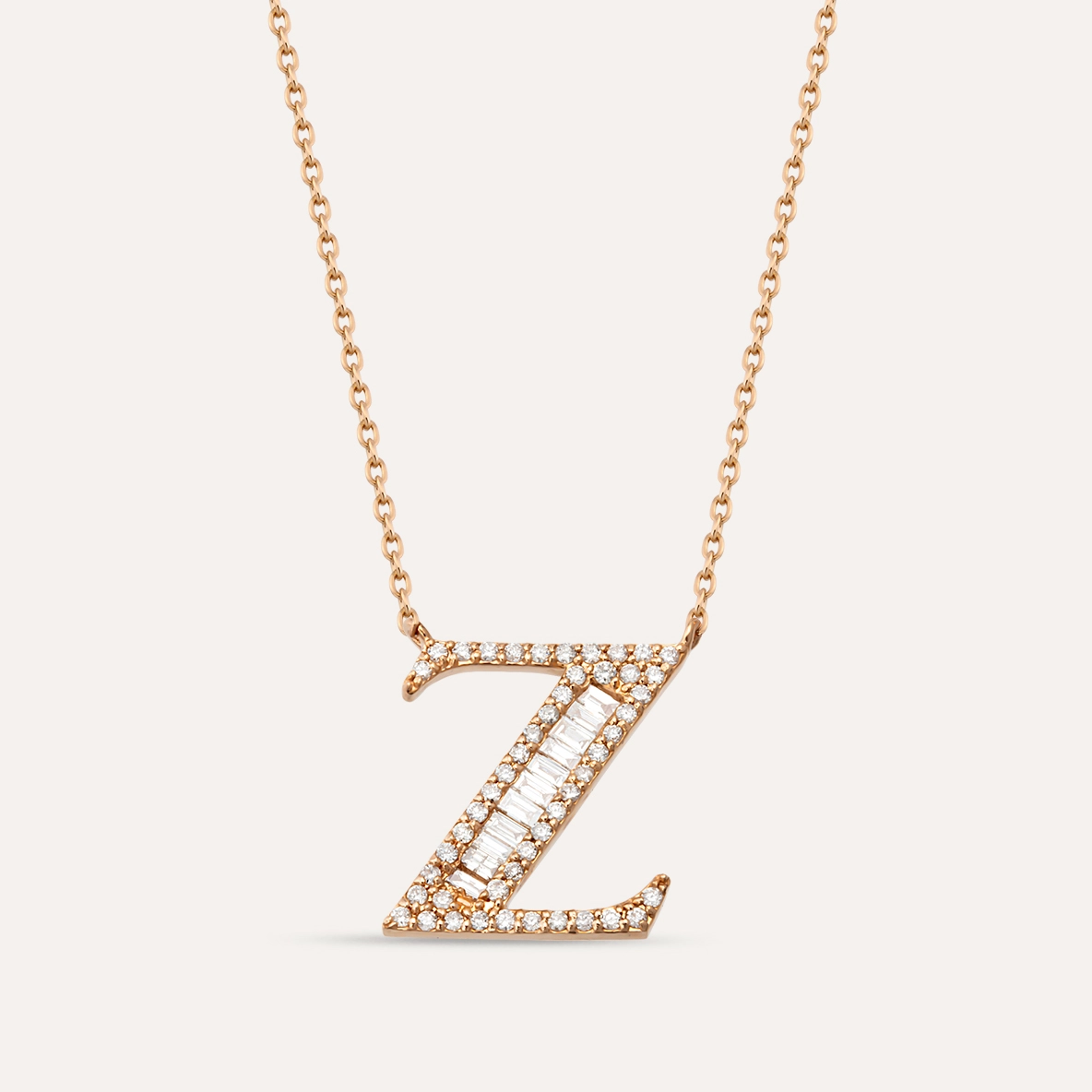 Z Letter 0.53 CT Trapeze Cut Diamond Rose Gold Necklace - 1