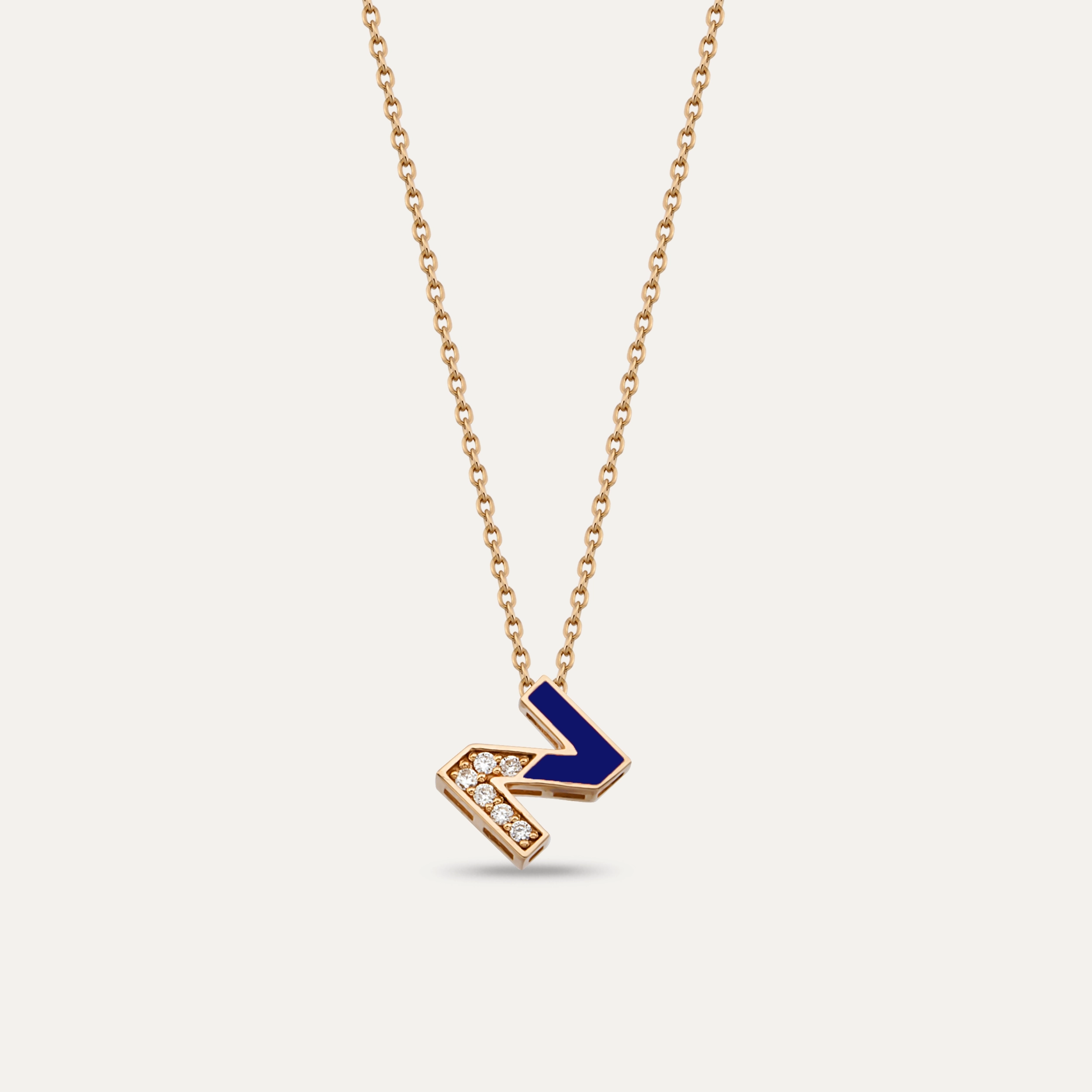 Z Letter Diamond and Blue Enamel Rose Gold Pendant - 1