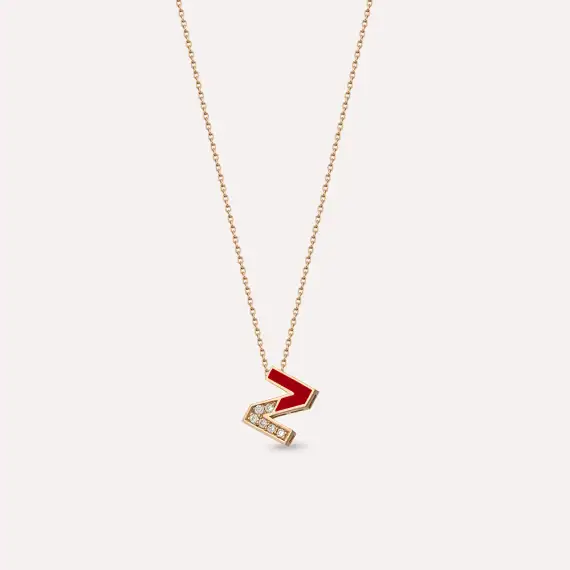 Z Letter Diamond and Red Enamel Rose Gold Necklace - 1