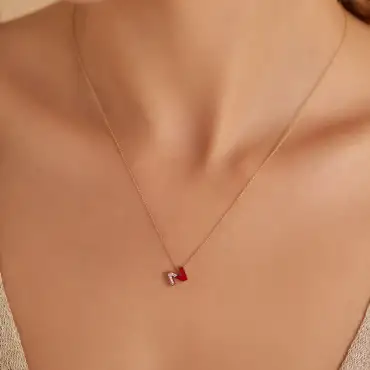 Z Letter Diamond and Red Enamel Rose Gold Necklace - Nev Jewellery (1)