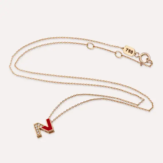 Z Letter Diamond and Red Enamel Rose Gold Necklace - 3