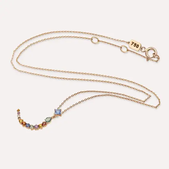 ز‎ Ze Letter 0.92 CT Diamond and Multicolor Sapphire Rose Gold Necklace - 3