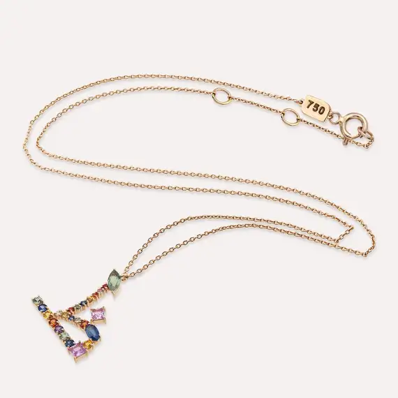 ظ Zı Letter 1.65 CT Diamond and Multicolor Sapphire Rose Gold Necklace - 3