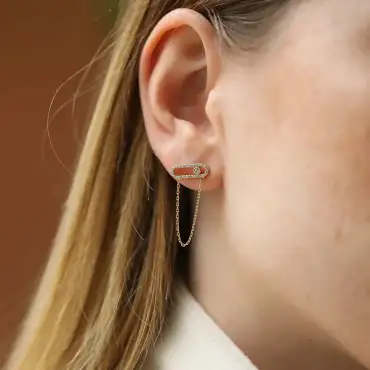 Zincir Detaylı Taşlı Sarı Altın Küpe - Nev Jewellery (1)