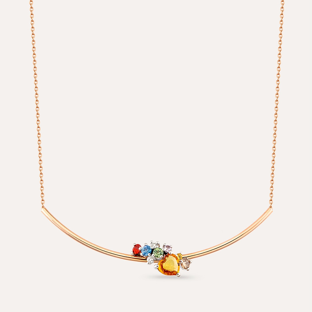 Zoya Brown Pırlanta ve Multicolor Safir Taşlı Kolye - Nev Jewellery (1)